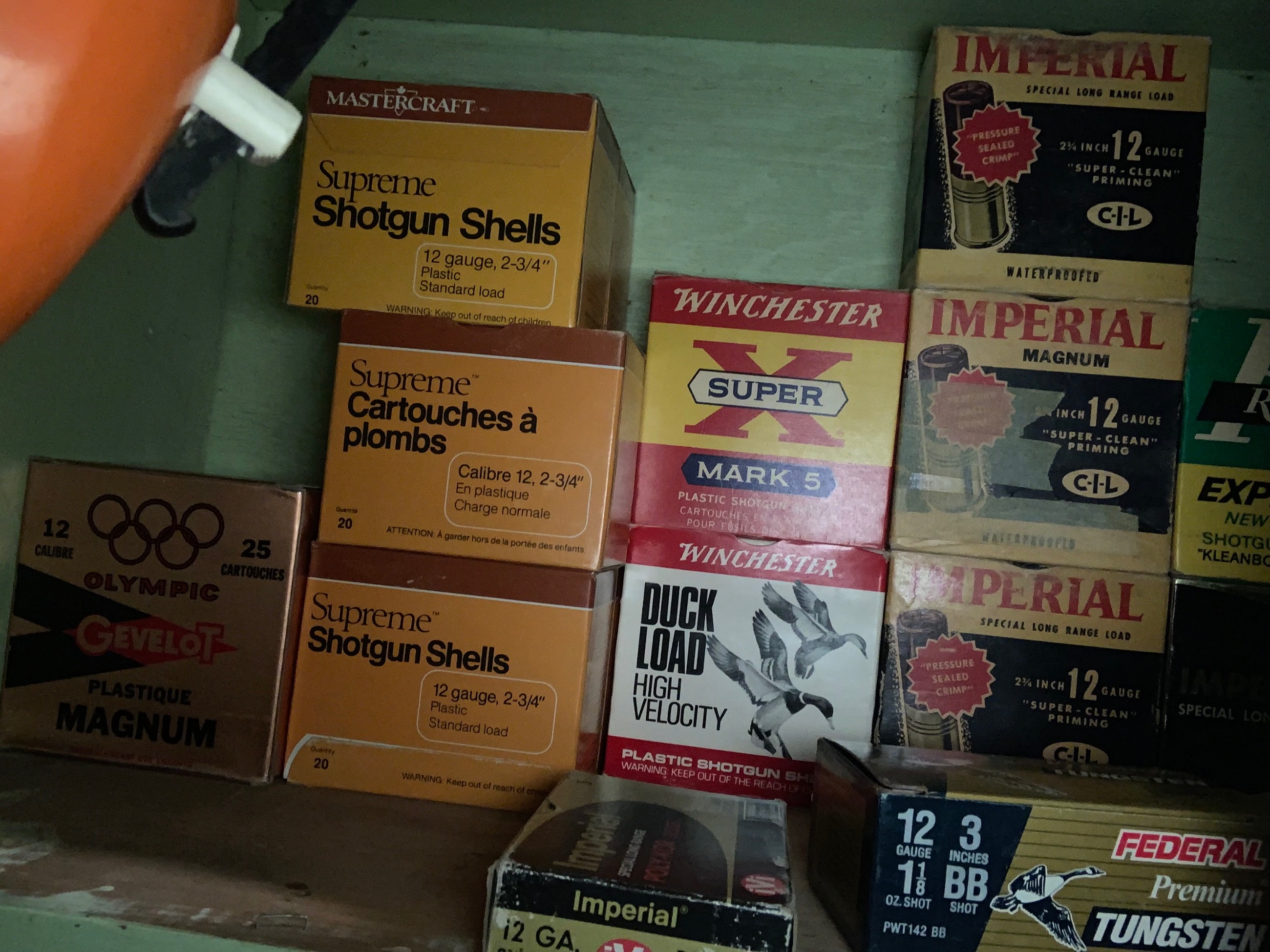 Photo of 19 boxes of bird shot and one box of slugs 