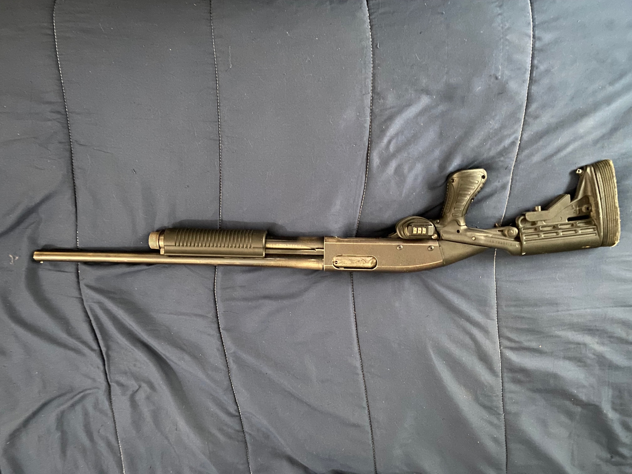 Photo of Remington 870 with nighthawk stock + Crosman shockwave nitro piston 