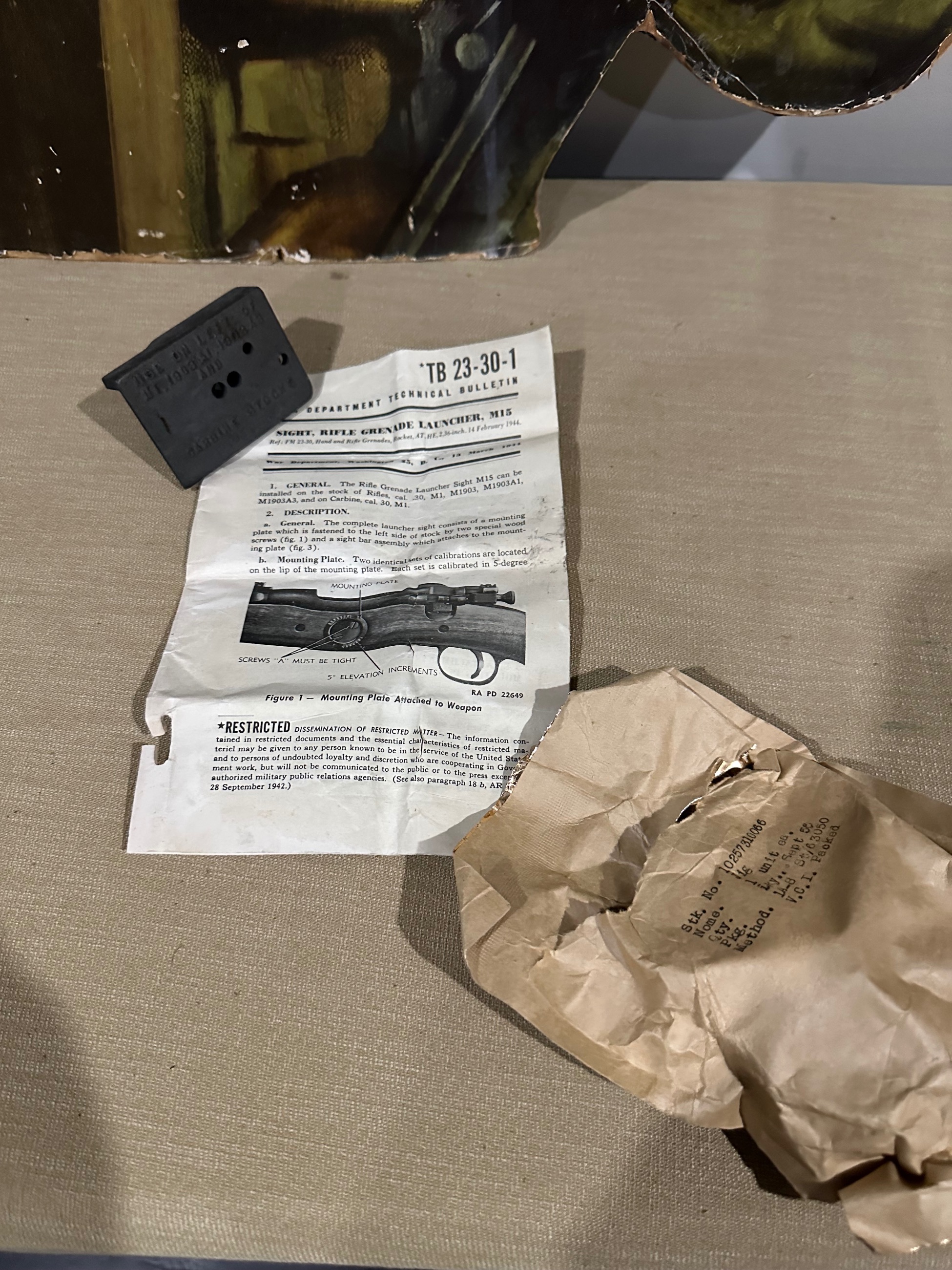 Photo of WWII-era M15 Rifle Grenade Launcher Sight “mounting plate” 