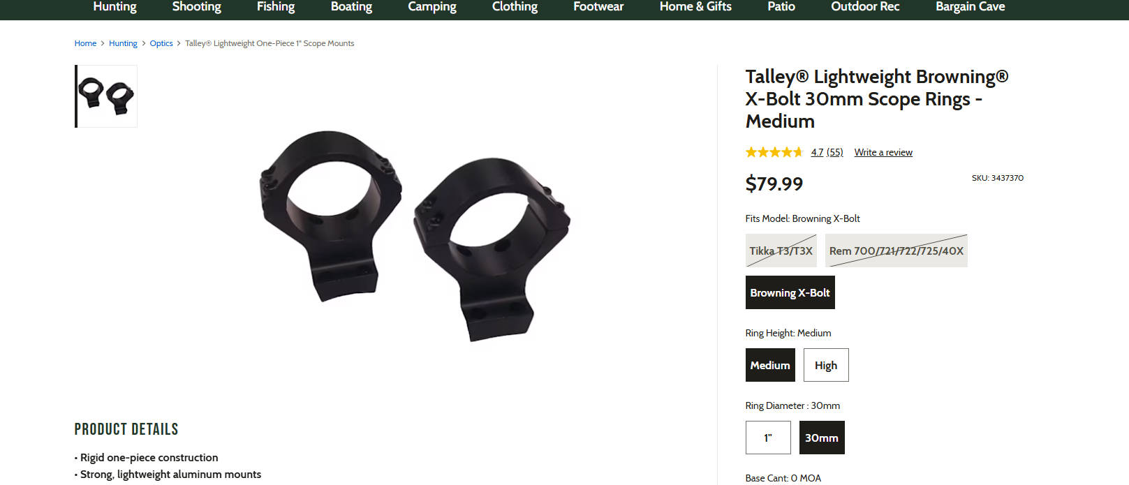 Photo of  Talley Lightweight Browning X Bolt 30mm Scope Rings