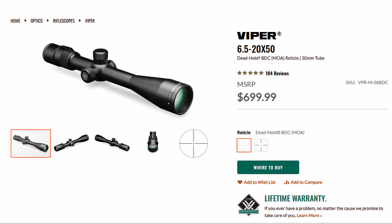 Vortex Viper 6.5-20x50 PA Dead hold BDC (MOA) 30mm Tube - 2 - 1766353195354_Screenshot 2025-12-21 133941