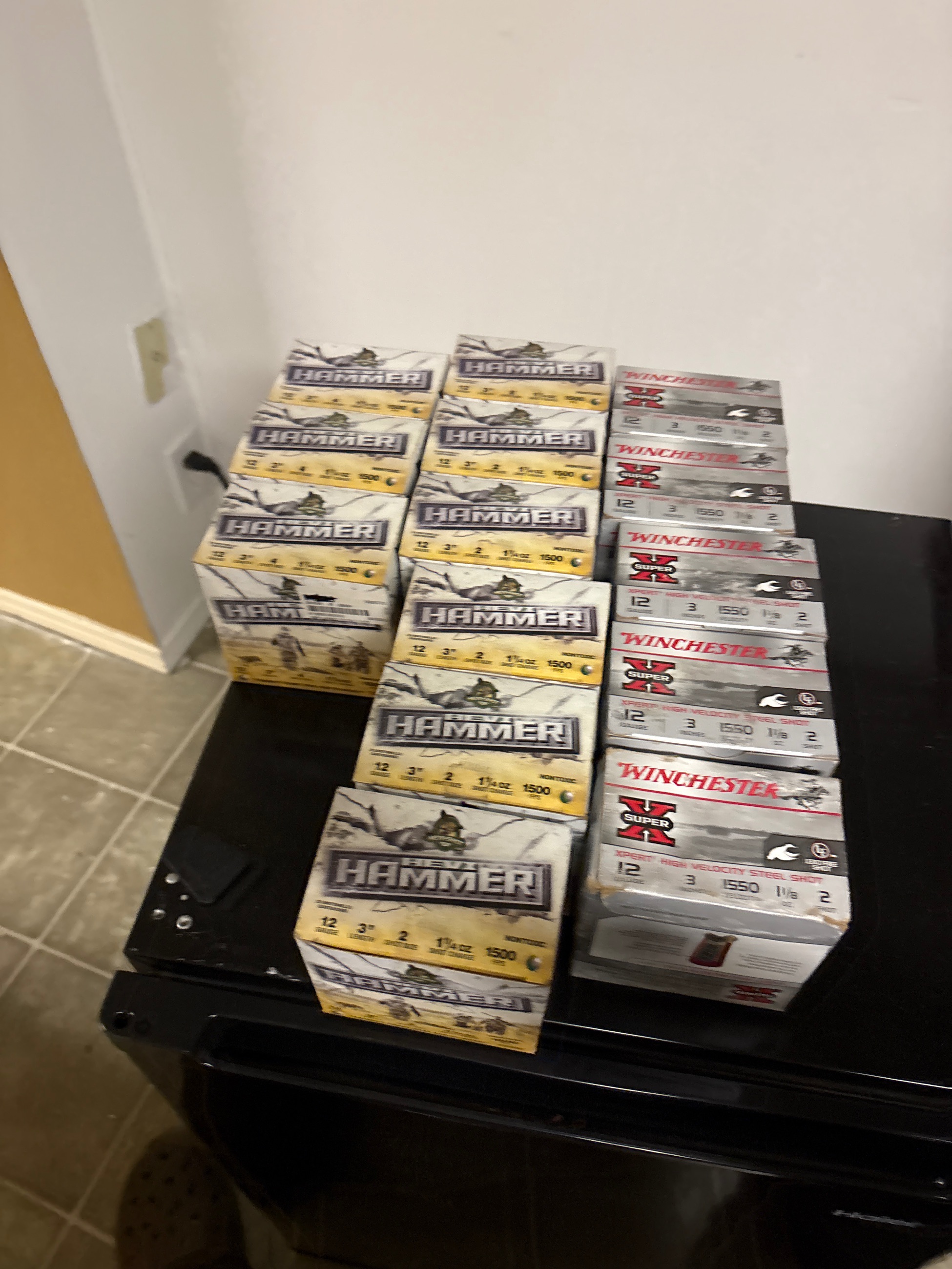 Photo of 12 gauge hammer 3 inch number 4 ounce and 1/4  Winchester 3 inch ounce and eighth number two shot 14 boxes in total seen in pictures. $400 