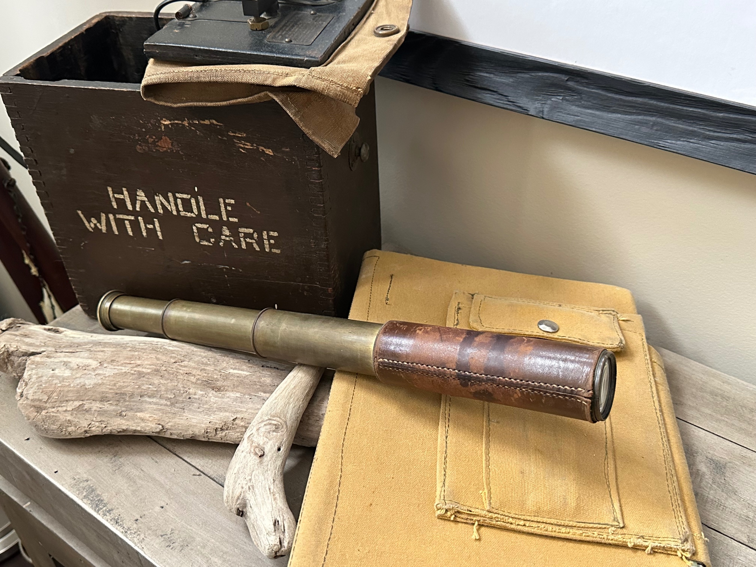 Photo of WW2 Britannic B.C. & Co. 3-draw 15x brass leather bound telescope