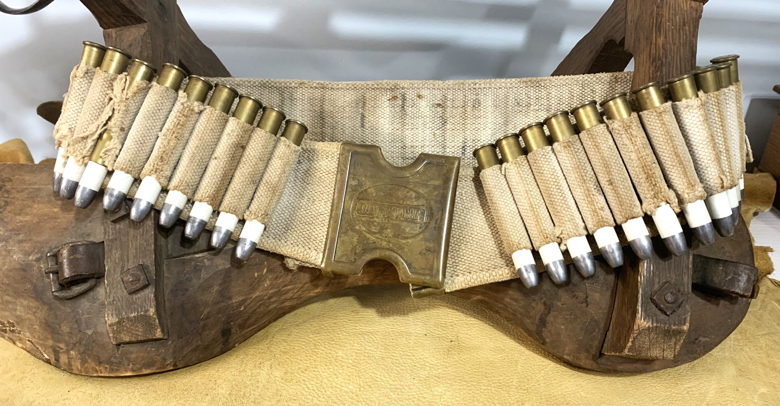 Photo of ORIGINAL 1880's ANSON MILLS CARTRIDGE BELT & PATENT 1881 MILLS/ORNDORFF " OLD RELIABLE " BUCKLE