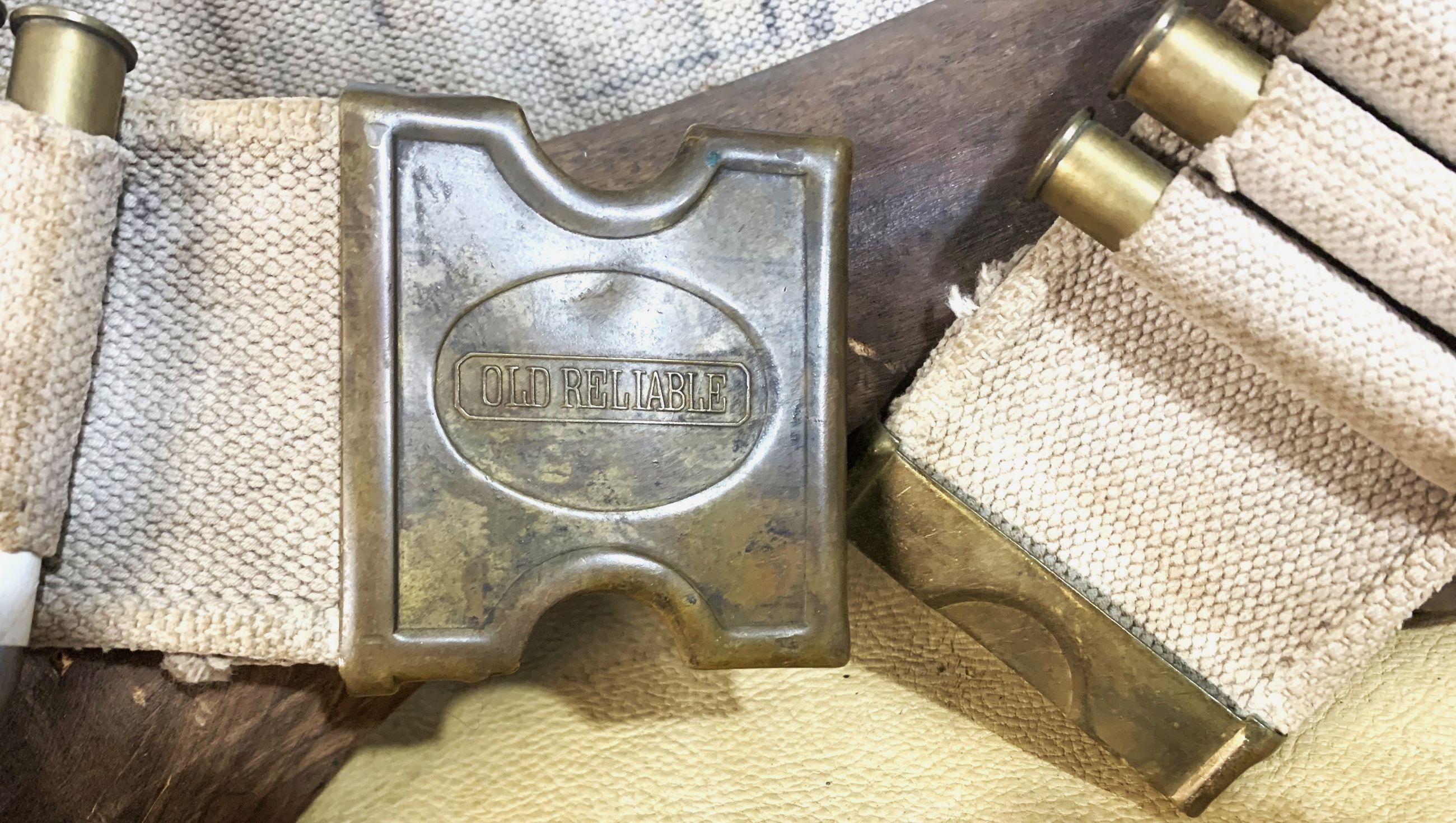 Photo of ORIGINAL 1880's ANSON MILLS CARTRIDGE BELT & PATENT 1881 MILLS/ORNDORFF " OLD RELIABLE " BUCKLE