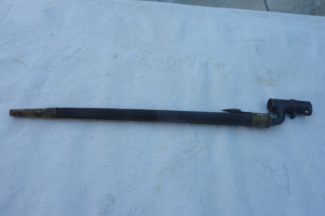 Photo of British Pattern 1853 socket bayonet with leather scabbard Price Reduced to $100.00