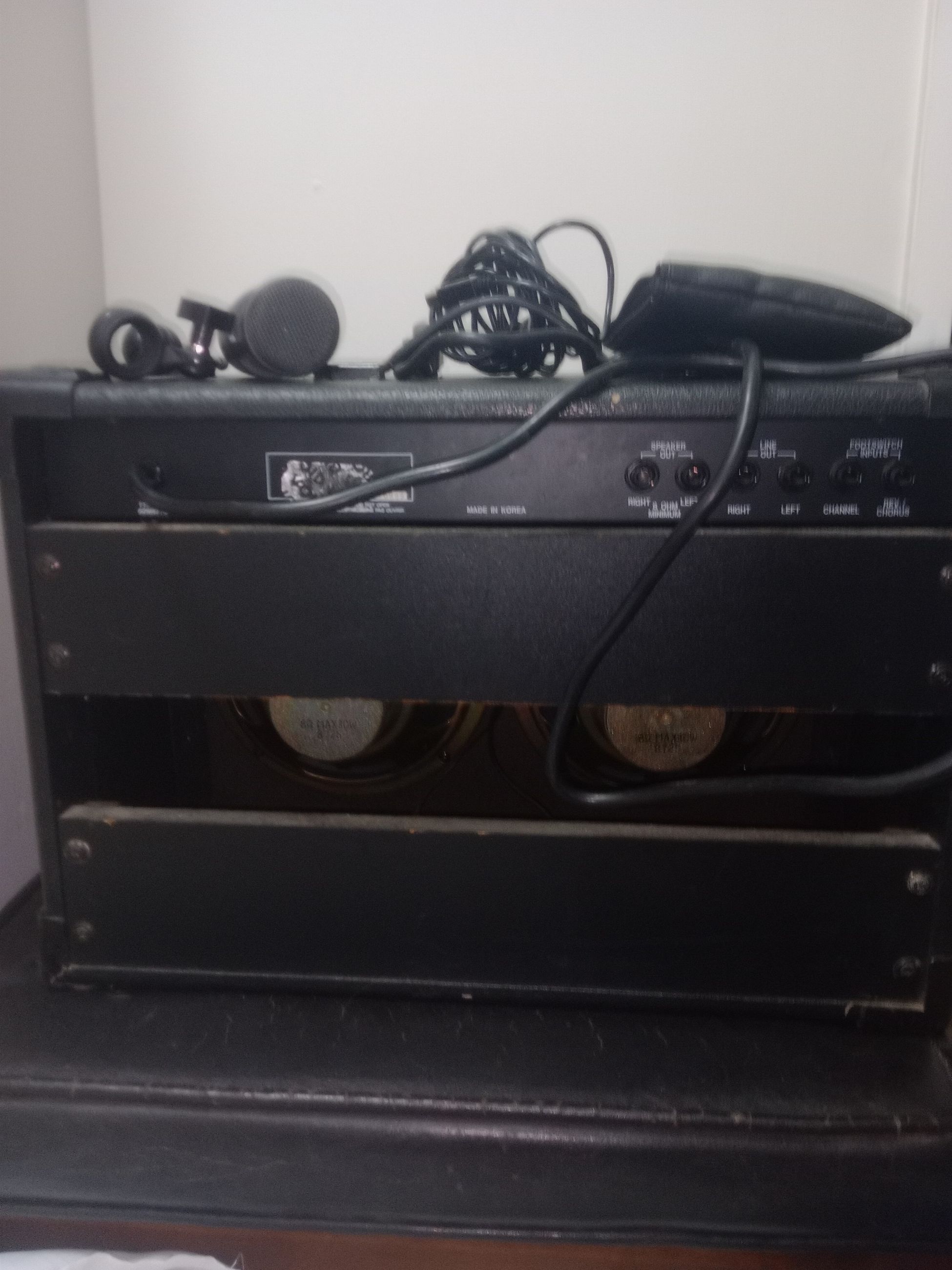 Photo of Rebel guitar amp and cordless mic.