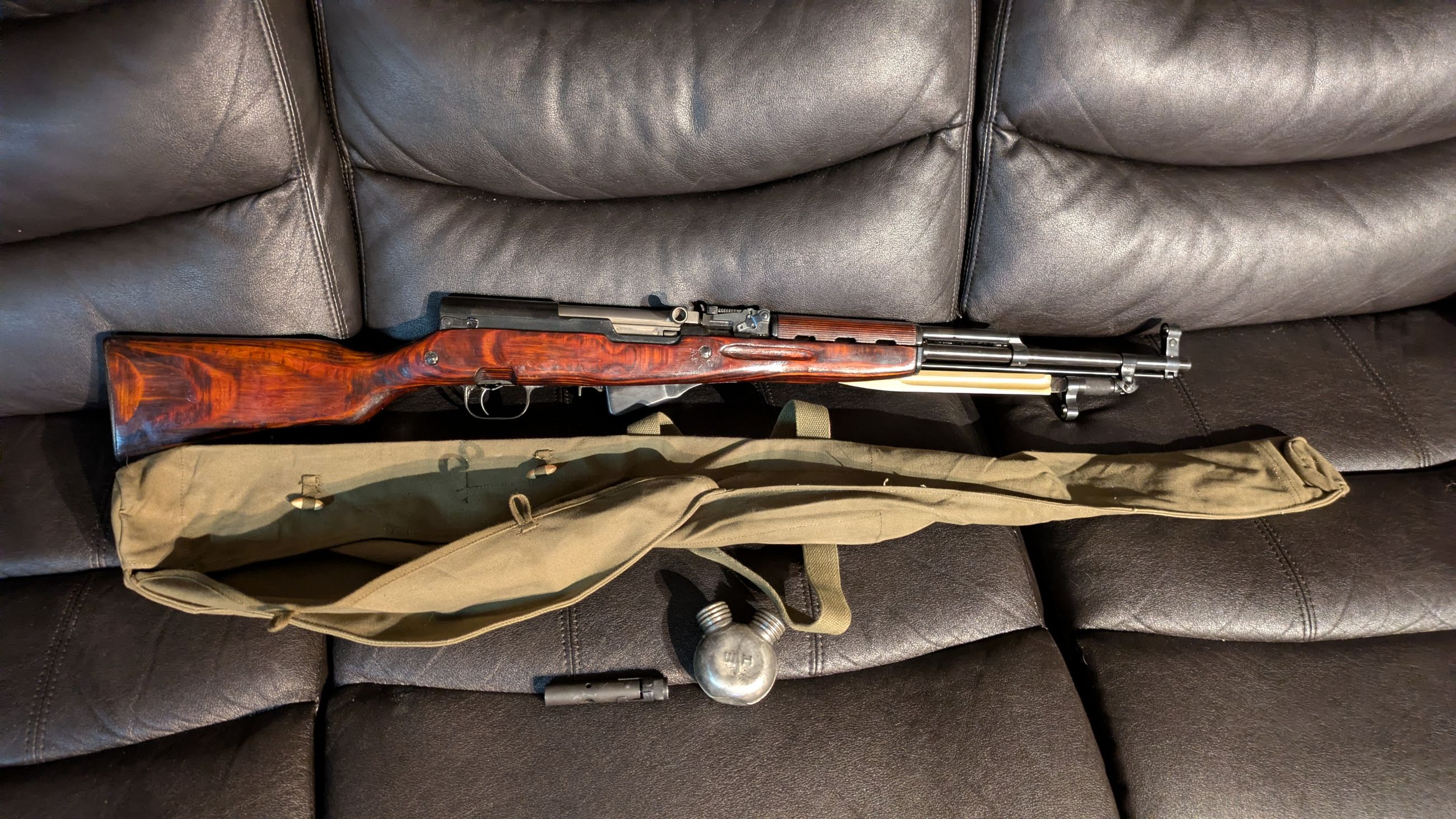 Photo of SKS Russian 7.62x39 with SKS cover, oiler/tool bayonet 