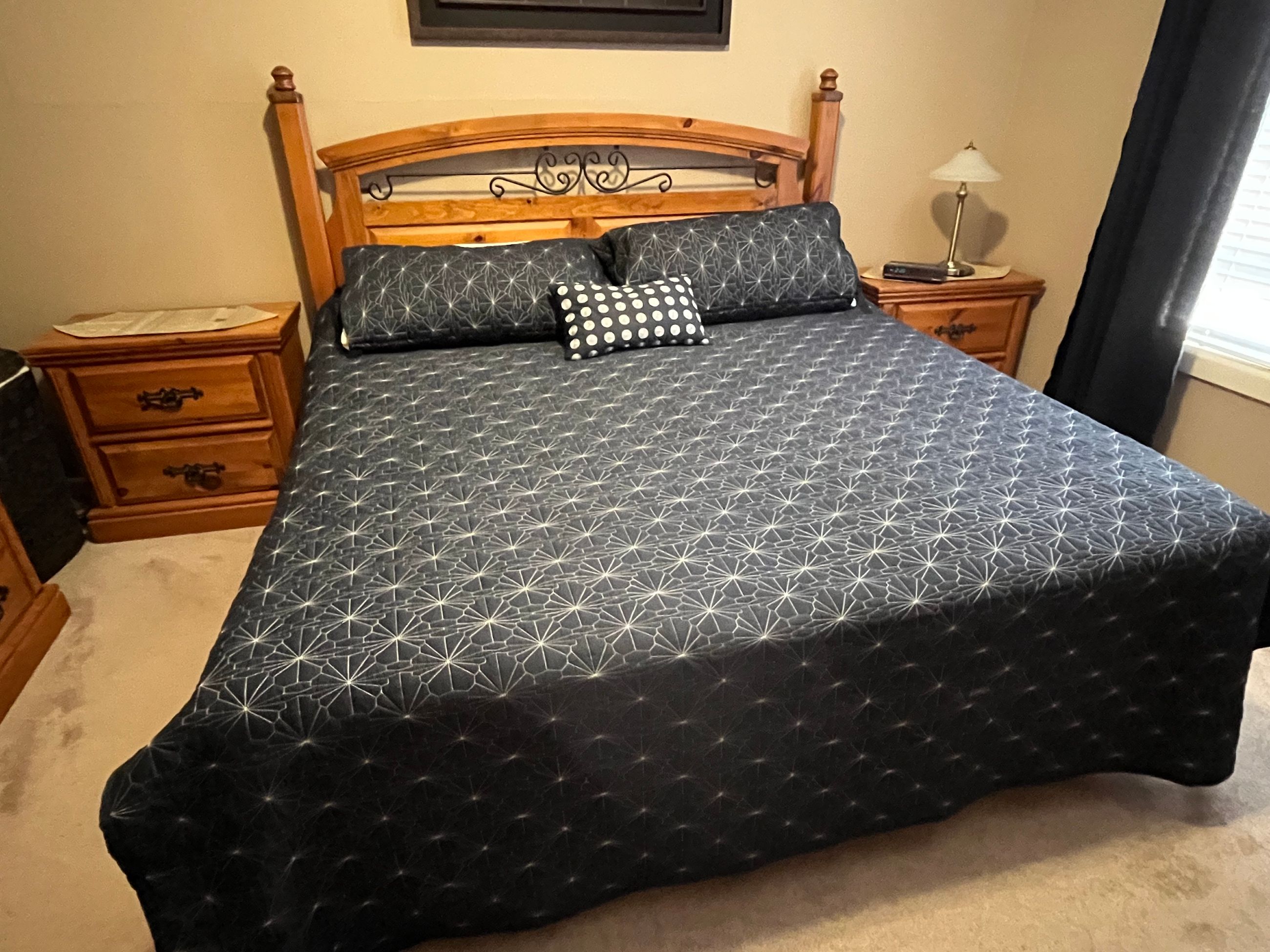 Photo of **REDUCED  TO  SELL** Mint Condition 5 Piece Solid Wood King Size Beroom Set including Mattress, Box Spring, & Frame