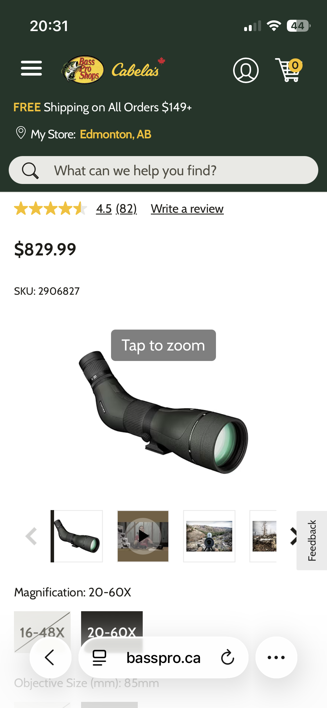 Photo of Vortex Diamondback 20-60x85 spotting scope, tripod and car window mount 