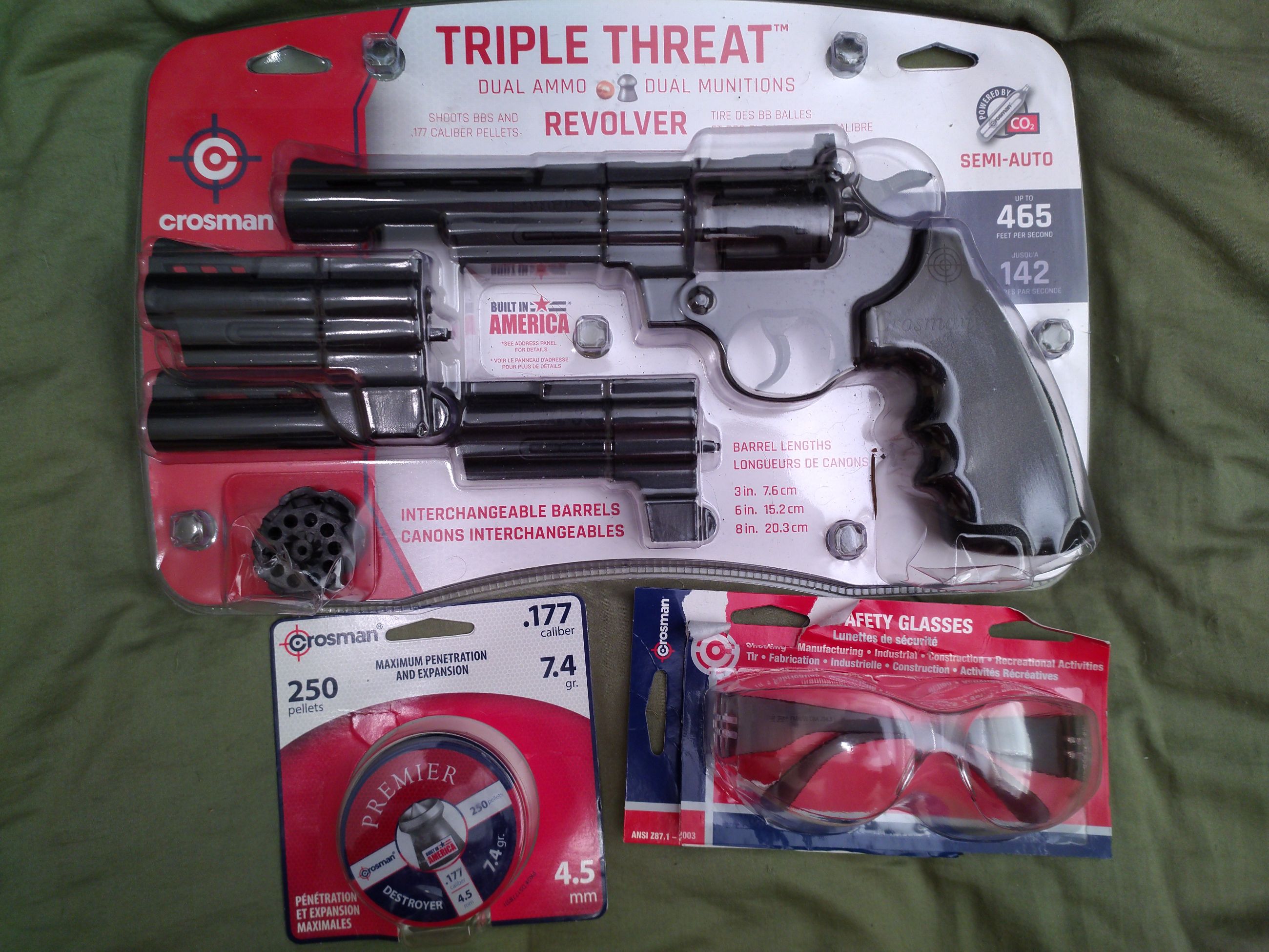 Photo of Like New Crossman Triple Threat Revolver, Ammo, and accessories 