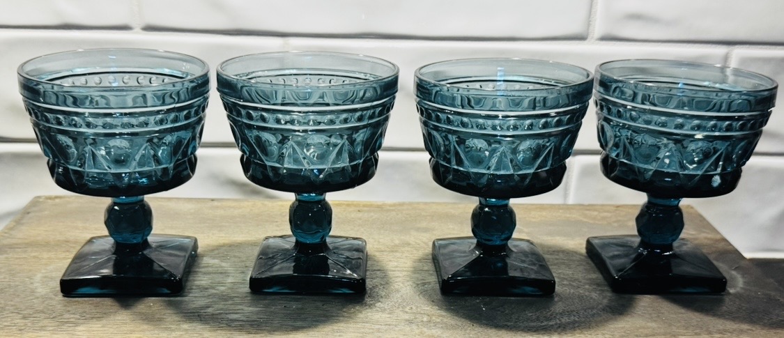 Photo of Set of four blue Indiana Glass Co. Colony Park Lane goblets.
