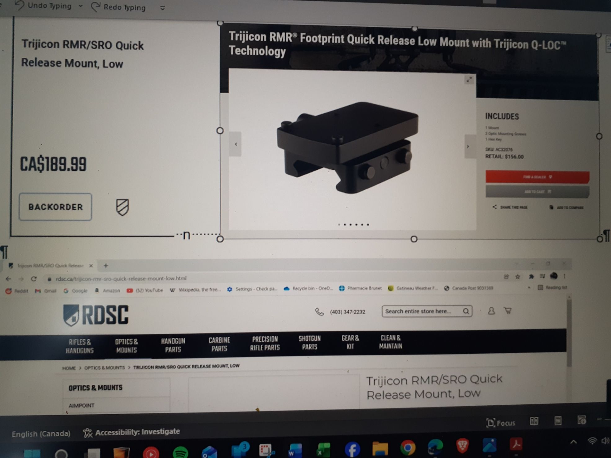 Photo of Trijicon RMR/SRO ® Footprint Quick Release Low Mount with Trijicon Q-LOC™ Technology 