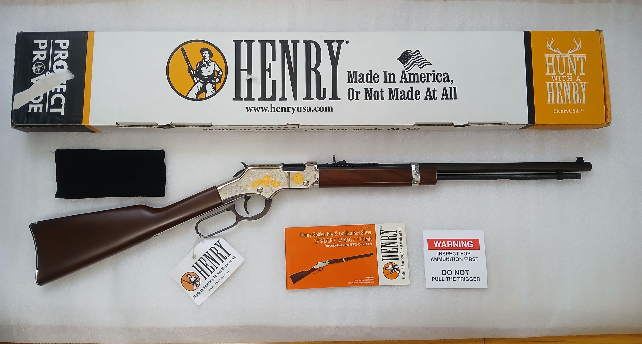 Photo of Henry Second Amendment Tribute Edition 22 S/L/LR 20″ Engraved 24k Gold