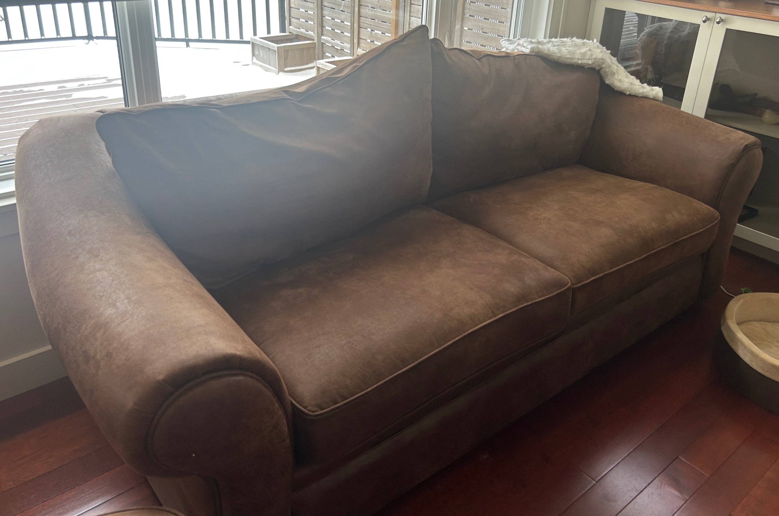 Photo of Microsuede brown couch