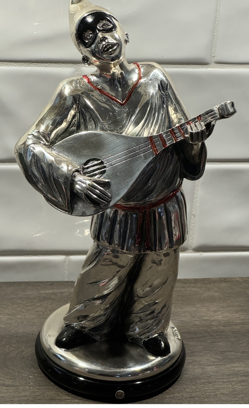 Photo of 30 gr 800 ag Brumal 5325 Silver plated 9 1/2 inches tall Pierrot with mandolin