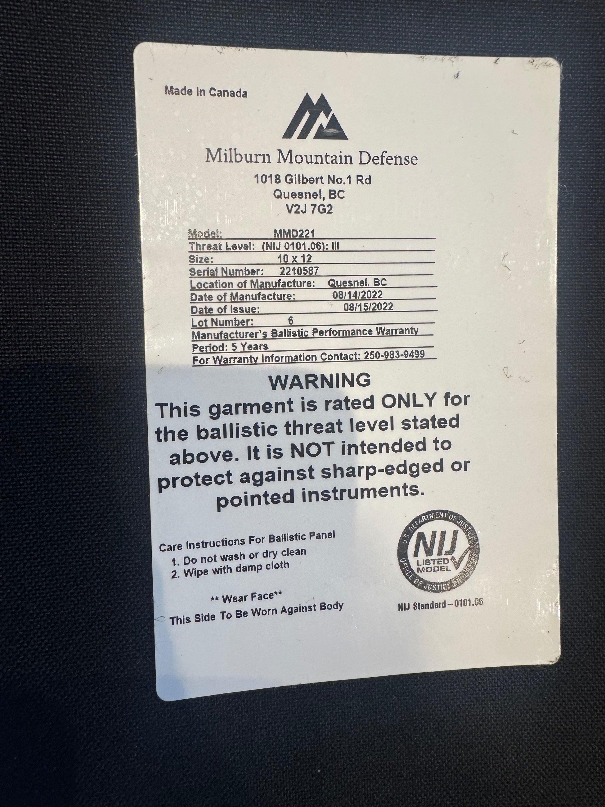 Photo of Milburn Mountain Defense Ballistic Plates 10x12