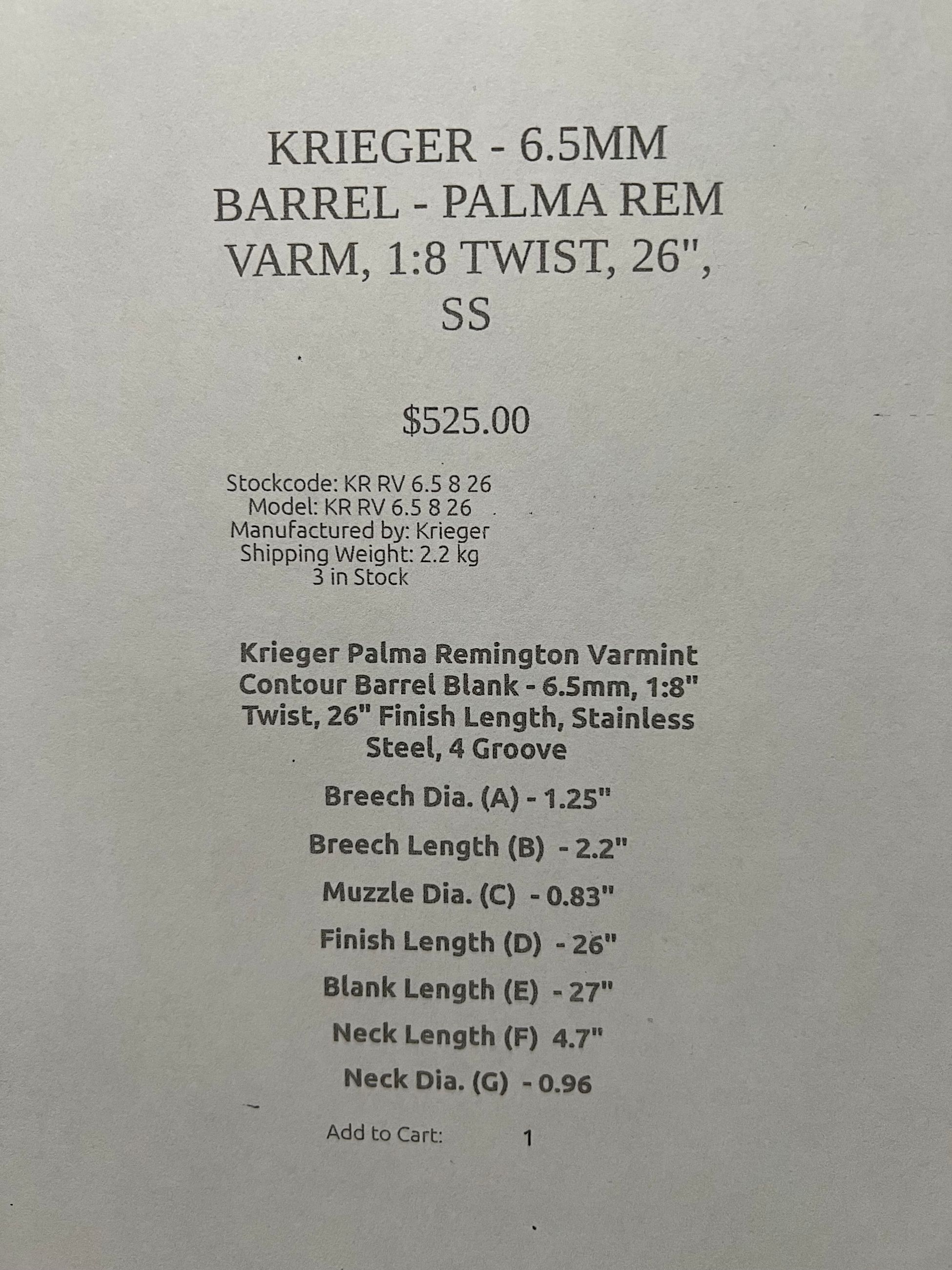 Photo of KRIEGER BARREL