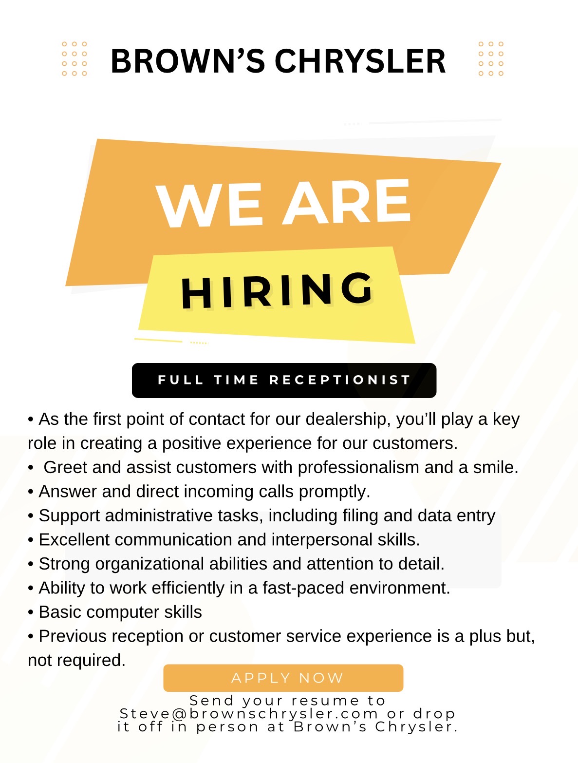 Photo of FULL TIME RECEPTIONIST 