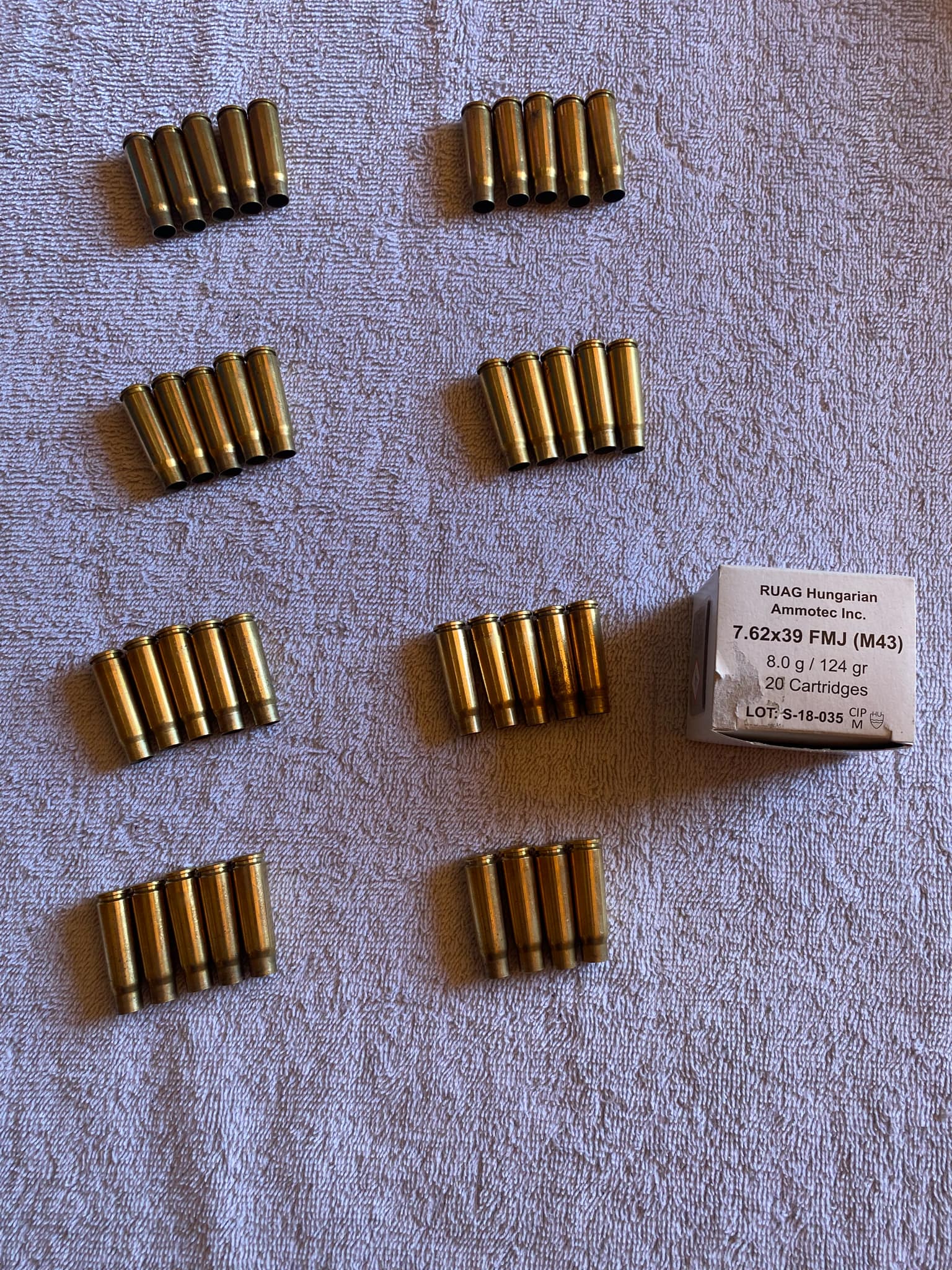 Photo of 7.62x39 brass.
