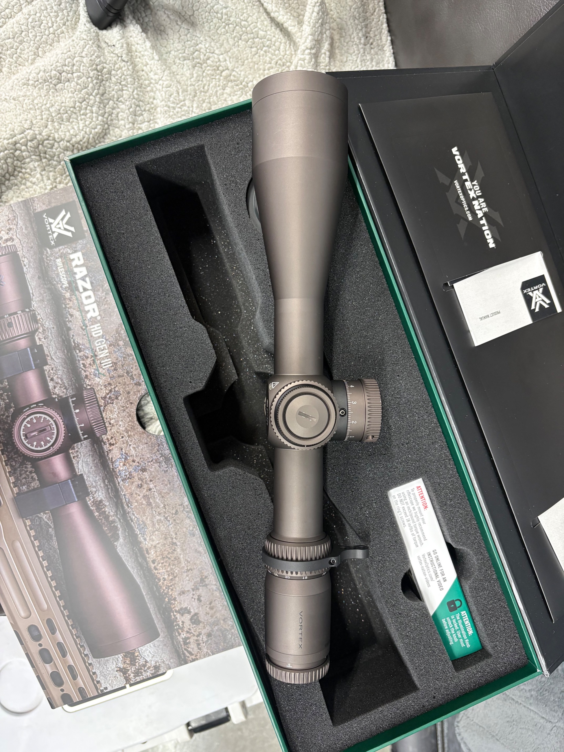 Photo of Vortex Optics, Razor HD GEN III 6-36X56 FFP Rifle Scope, EBR-7D Illuminated Reticle, MRAD