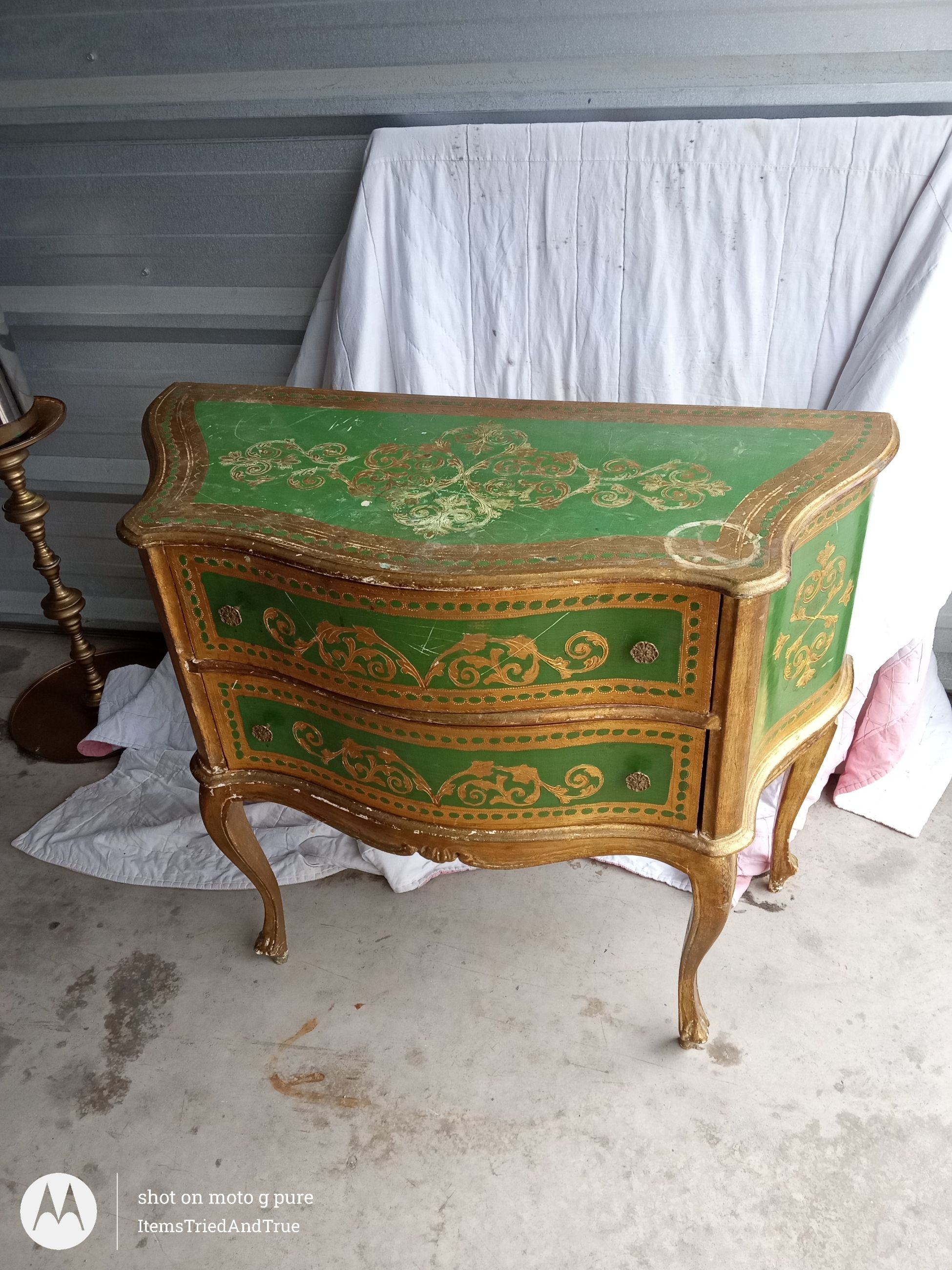 Photo of Vintage Hand‑Painted Green & Gold Chest of Drawers