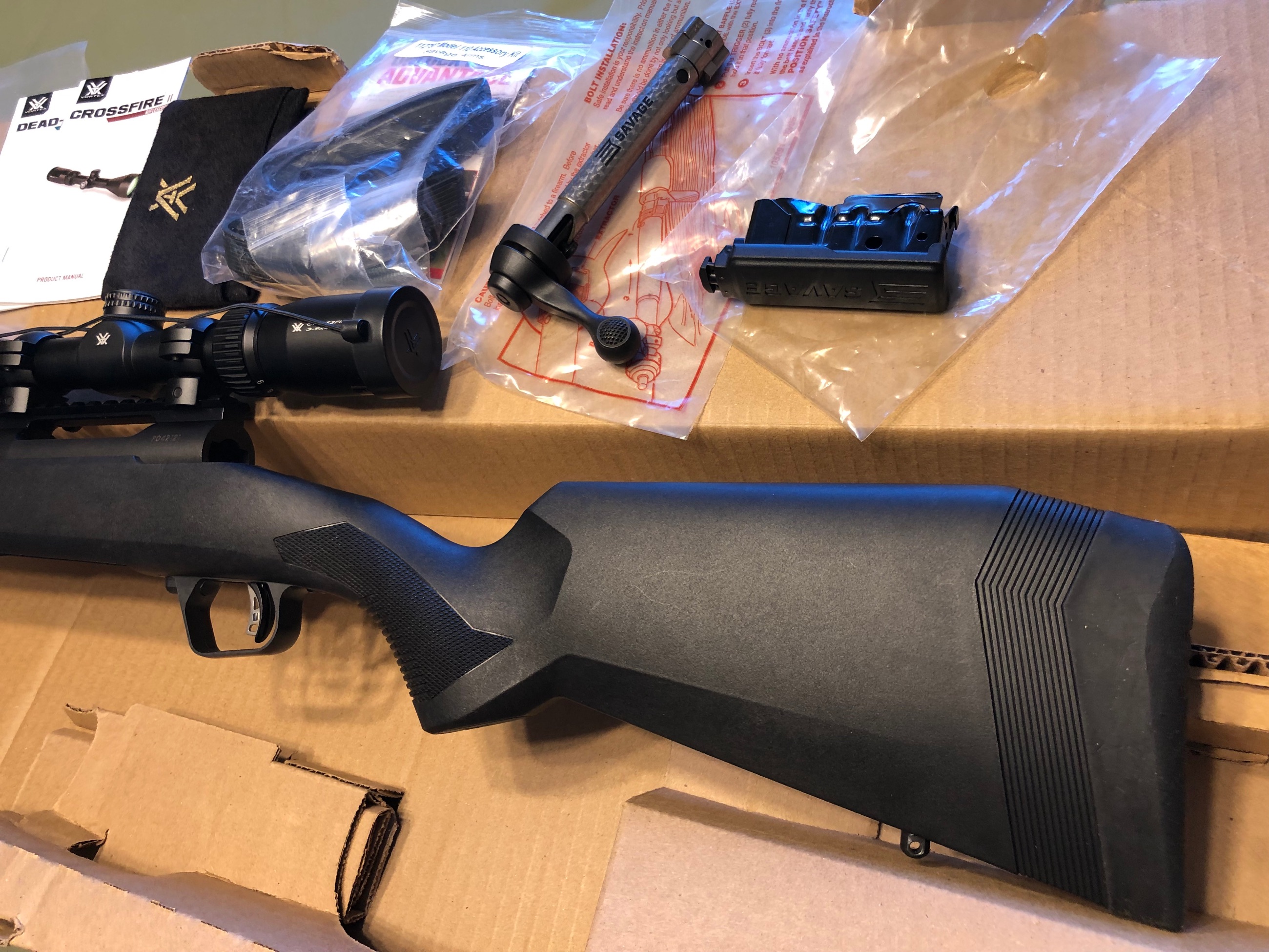 Photo of NEW! Savage 110 Apex Hunter XP 6.5 Creedmoor Bolt-Action Rifle Combo with Vortex Crossfire II 3-9x40mm Scope