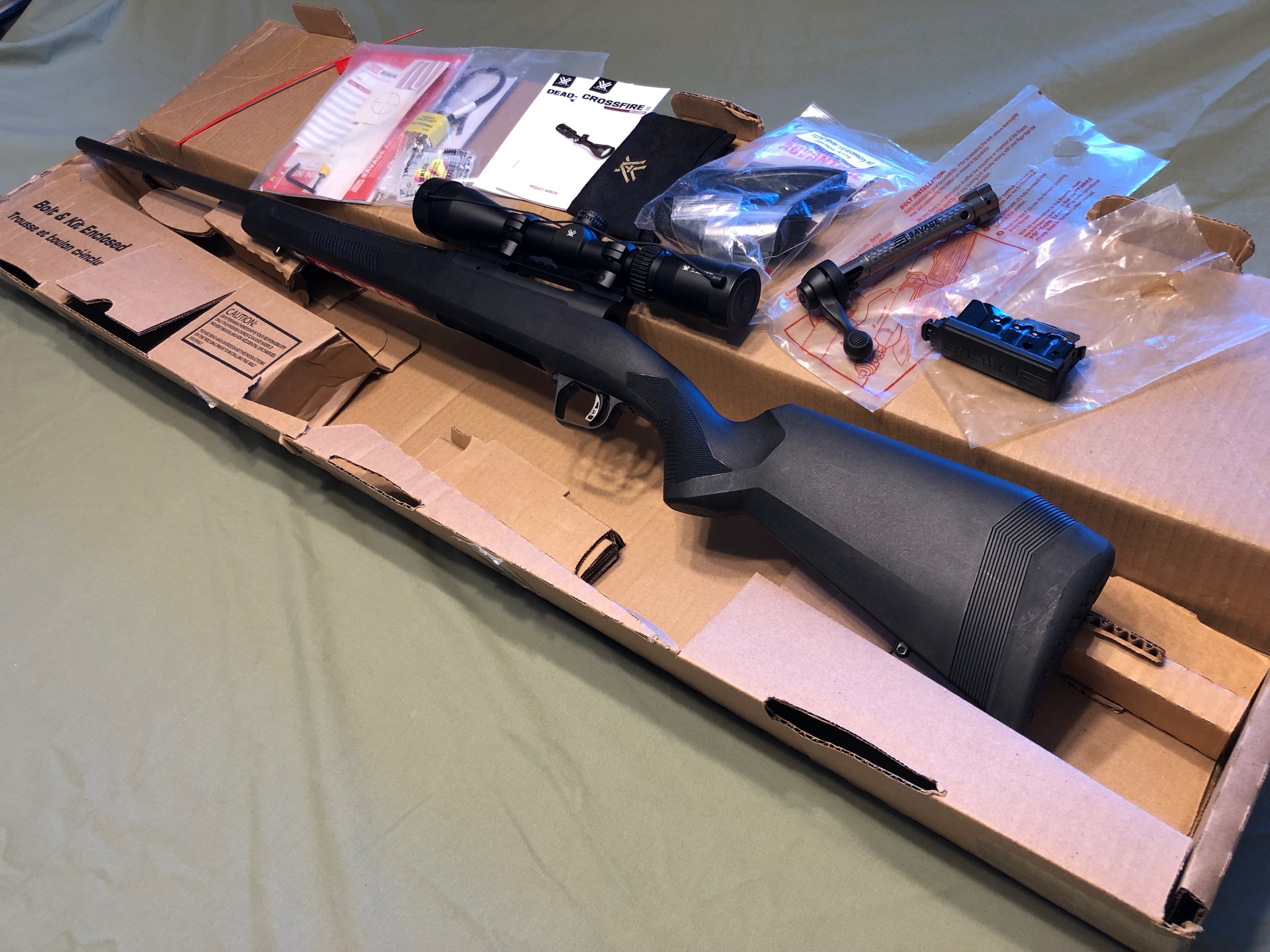 Photo of NEW! Savage 110 Apex Hunter XP 6.5 Creedmoor Bolt-Action Rifle Combo with Vortex Crossfire II 3-9x40mm Scope