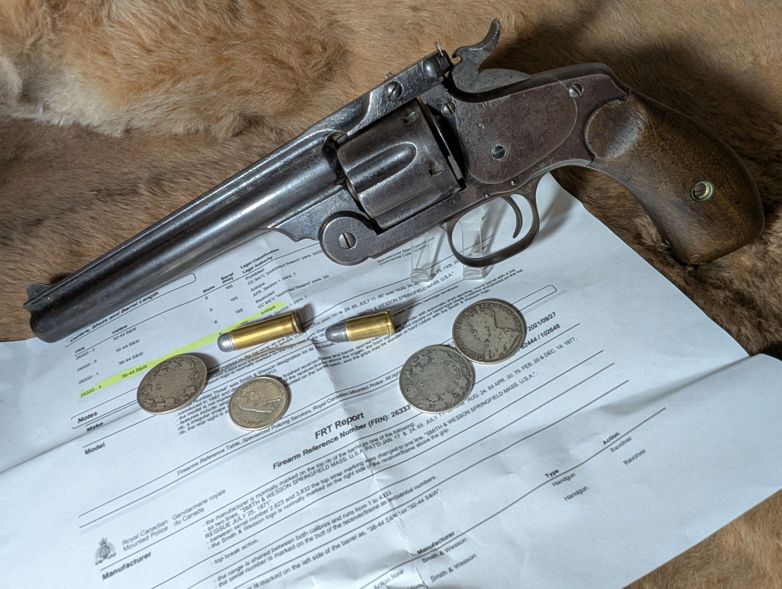 Photo of ANTIQUE (no PAL) .38 Special / .38 Smith & Wesson Model 3 Target Revolver in .38-44 (38/44 S&W) with New Model 3 .44 Russian Frame 1/1413 ever made