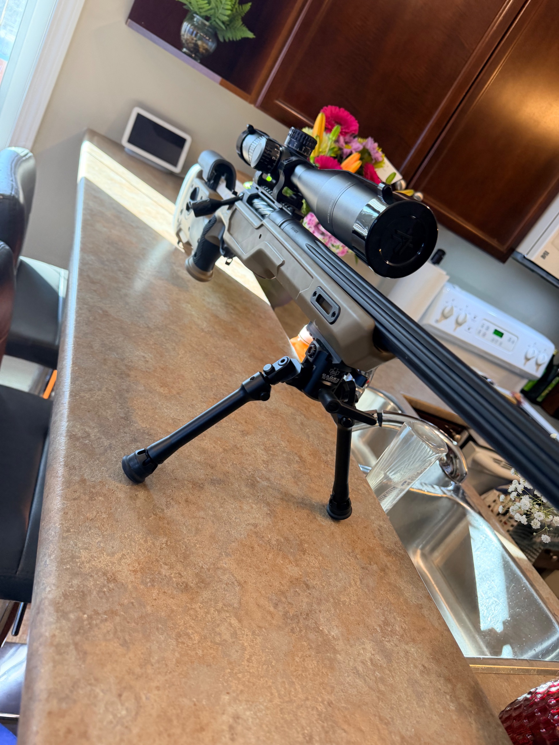 Photo of Cadex CDX-R7 Shepherd, FDE, 338 Lapua Mag Vortex PST Gen II 5-25x50 FFP, Cadex Bipod, Drag Bag