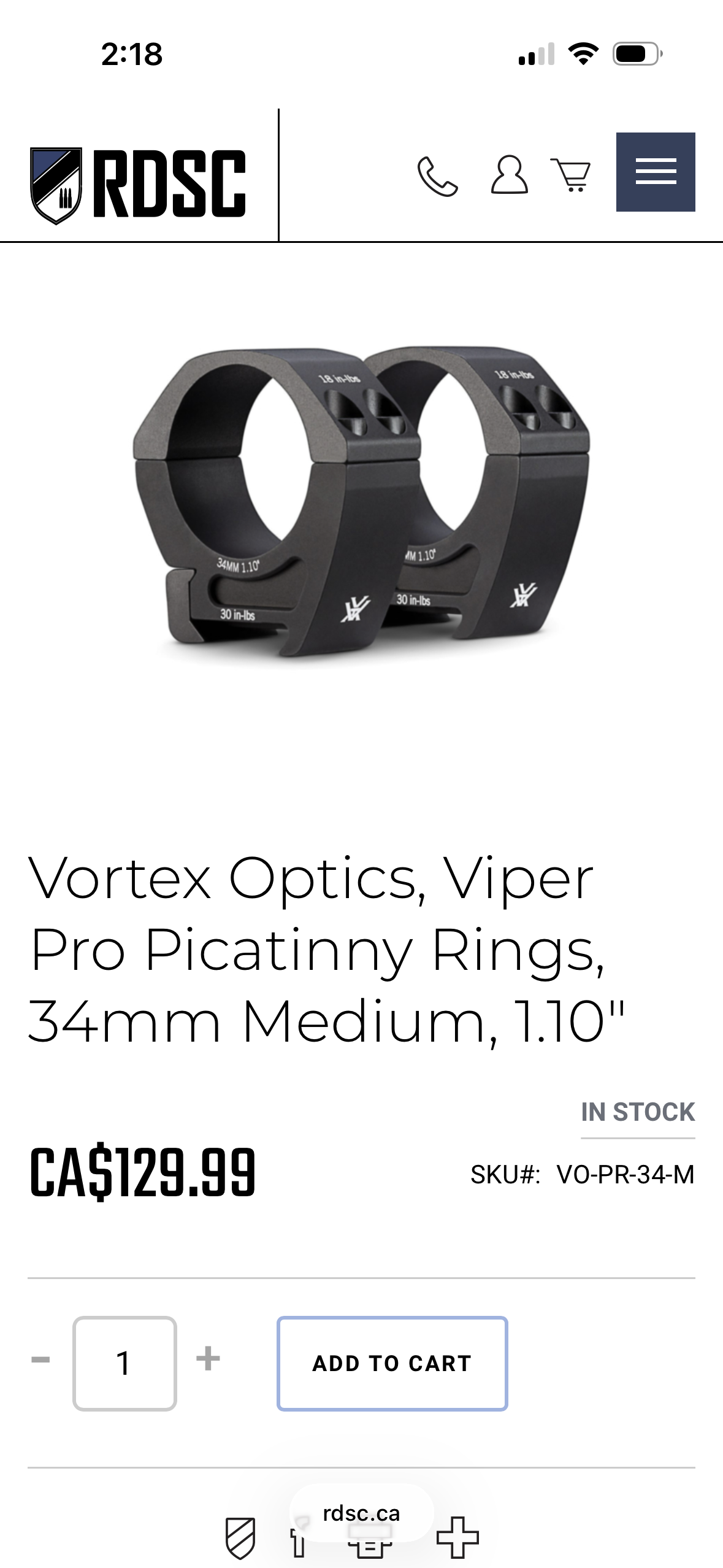 Photo of Vortex Optics, Viper Pro Picatinny Rings, 34mm Medium, 1.10"