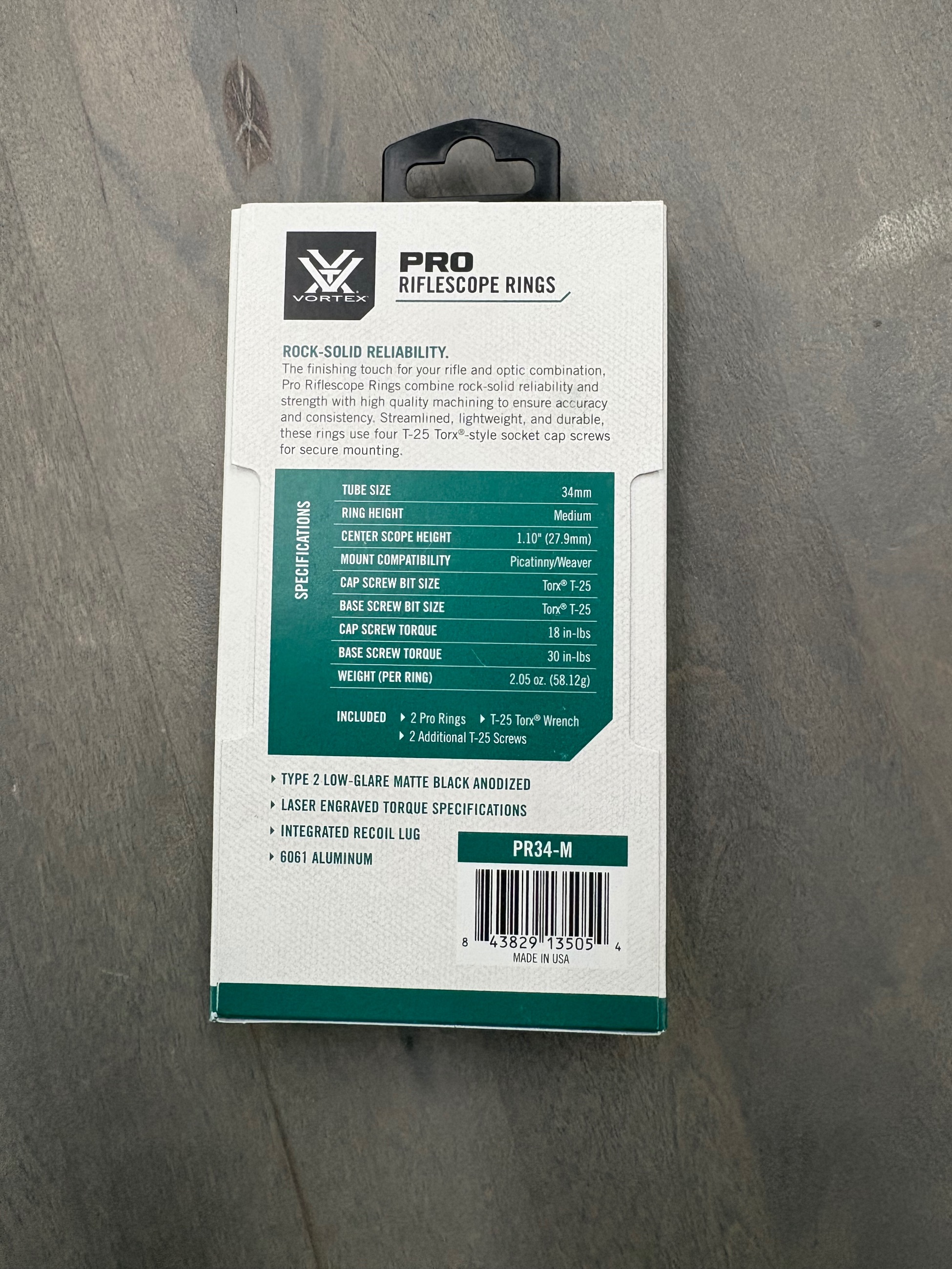 Photo of Vortex Optics, Viper Pro Picatinny Rings, 34mm Medium, 1.10"