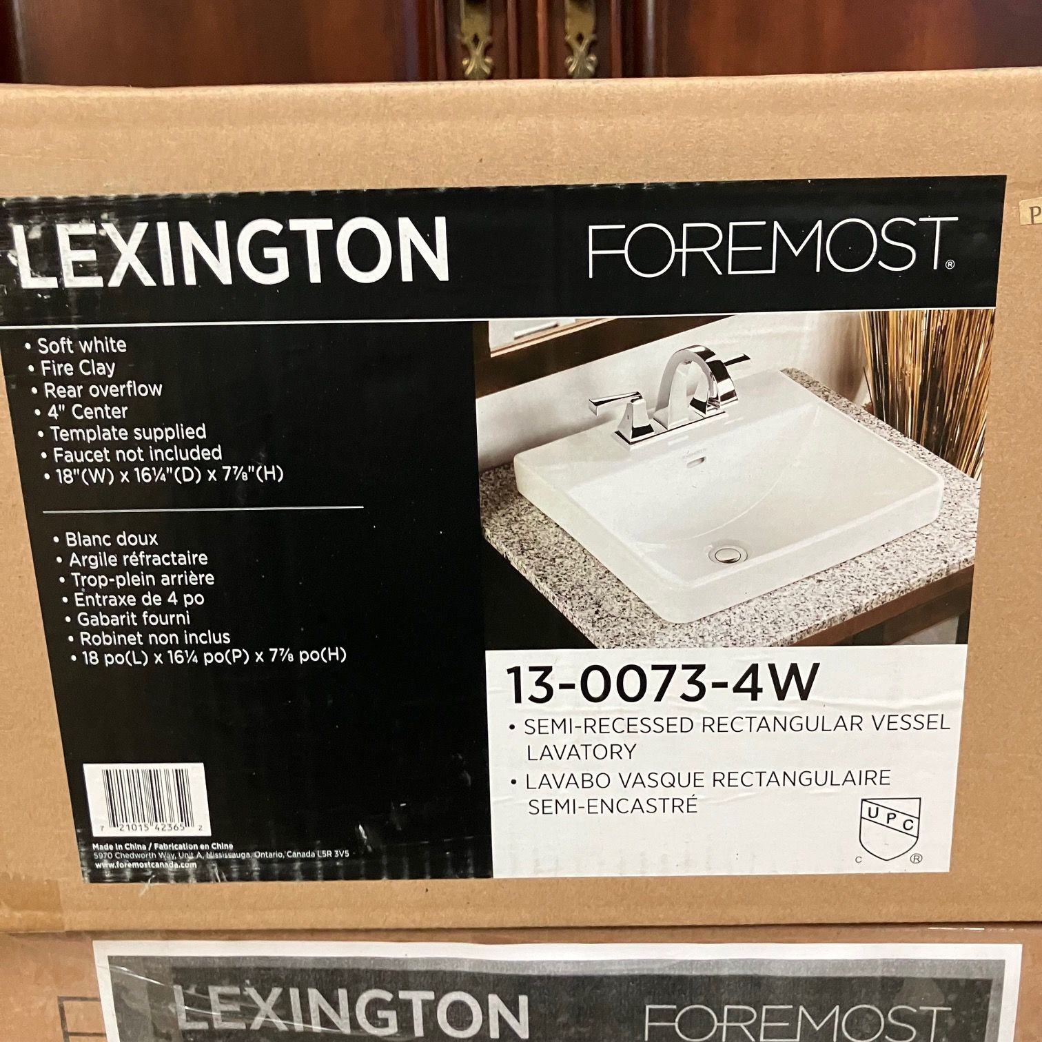 Photo of NEW Lexington Foremost Sink 13-0073-4W White 18" x 16" Rectangular