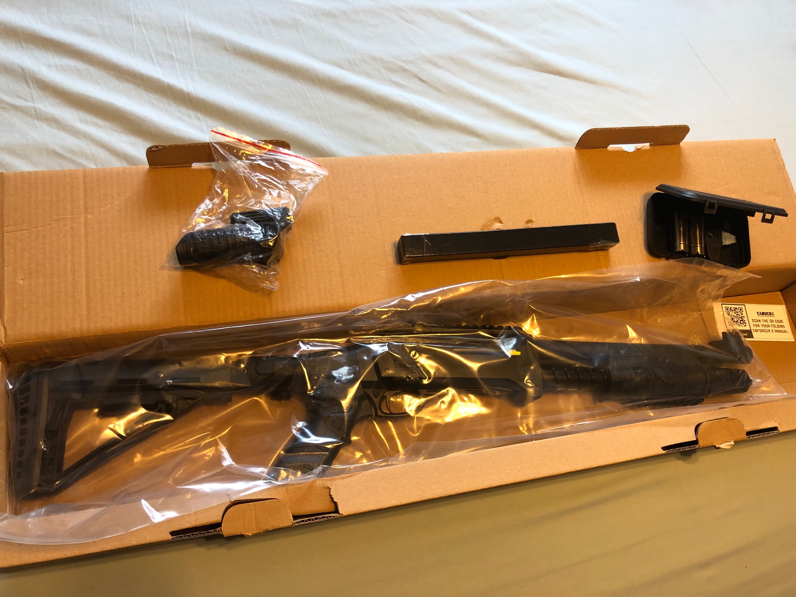 Photo of SEALED NEW! Tri-Folding Canuck Enforcer 2 Pump-Action 12 Gauge 3” Shotgun, 12" Barrel, 3+1, (Tri-Fold see pic)