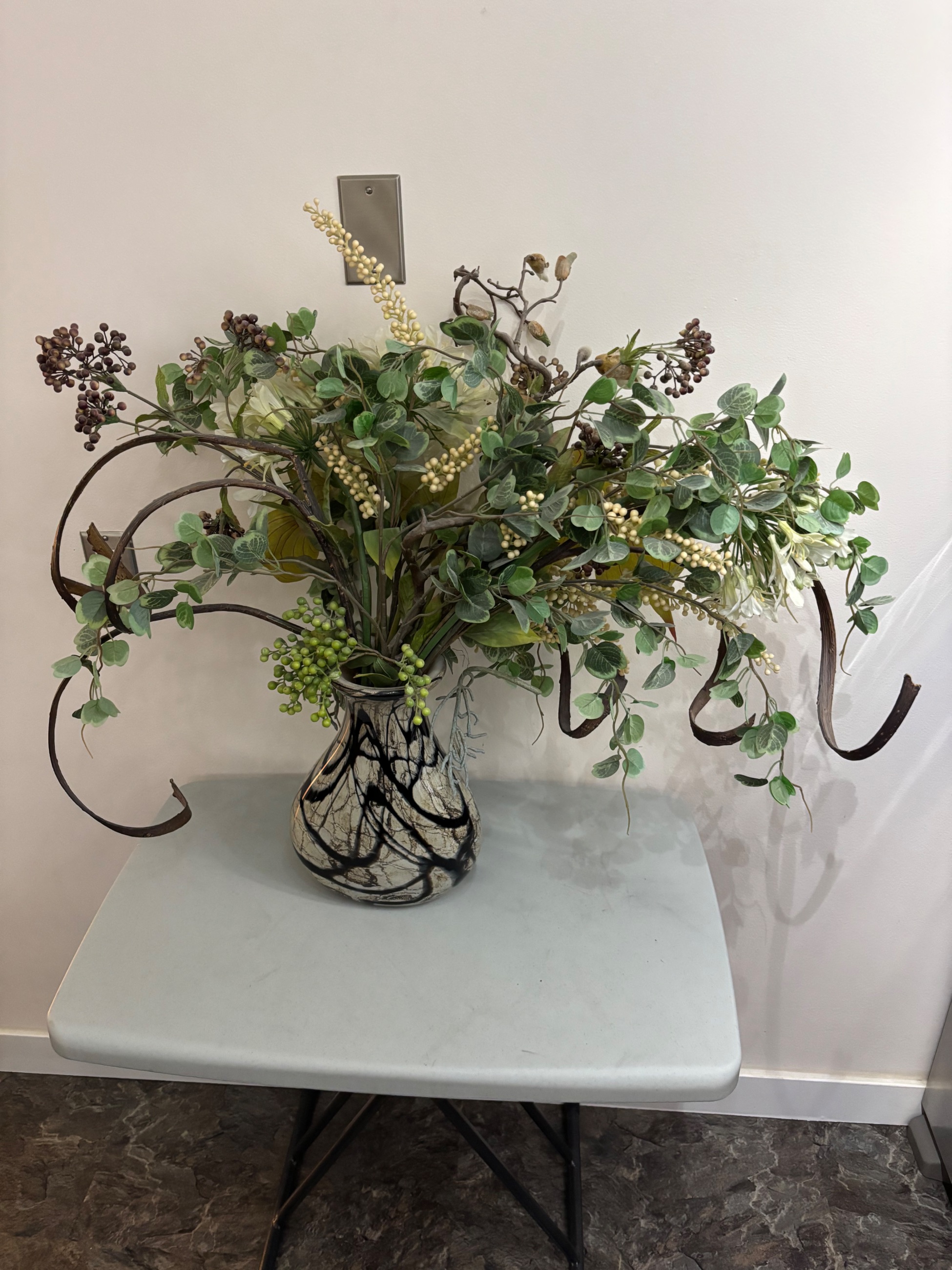 Photo of Amazing Large Floral Arrangement in Blown Glass Vase