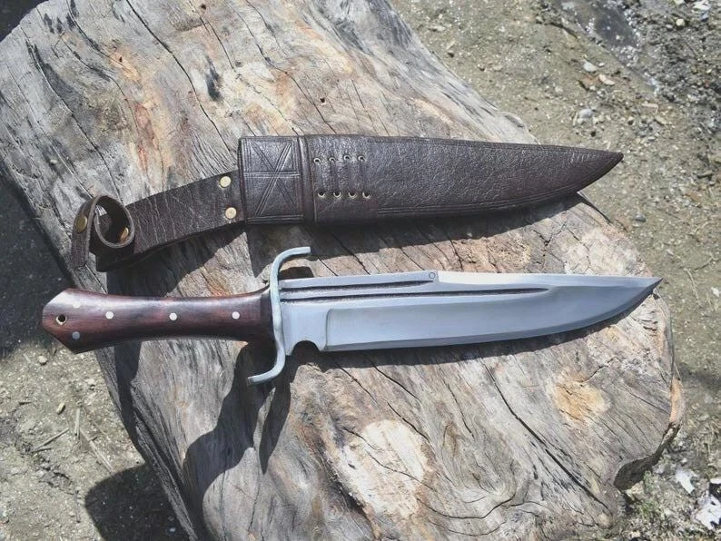 Photo of Handmade Bowie Knife High Carbon Steel Blade Rosewood Handle & Sheath