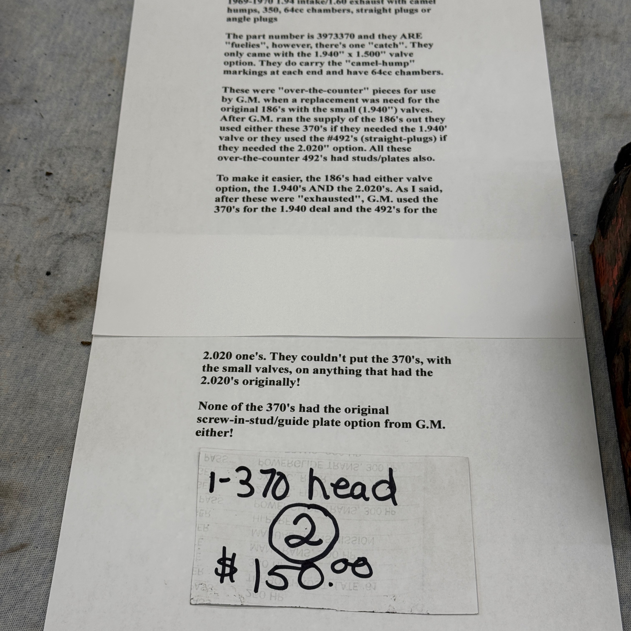 Photo of Chevy small block head 69-70 "370"