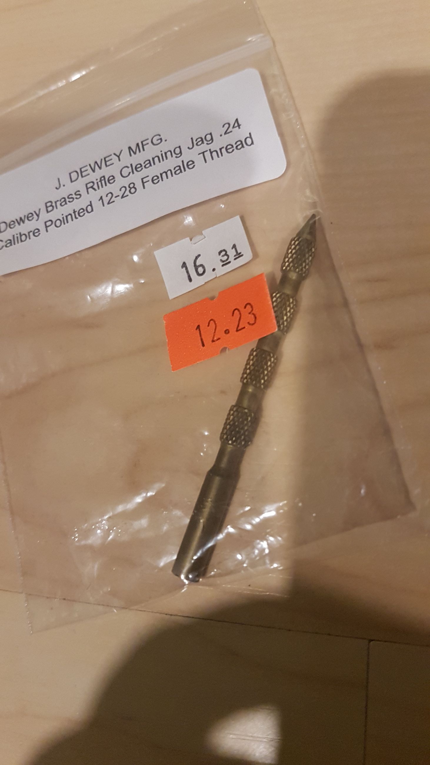 Photo of New J. Dewey's Mfg. Brass Rifle Cleaning Jag .24cal Pointed 12-28 Female Thread ( mellonRSCA)